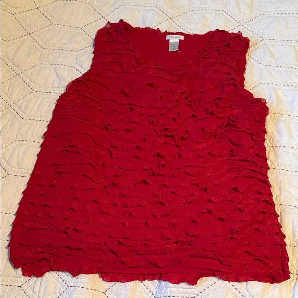 Laura Ashley Red Textured Sleeveless Blouse